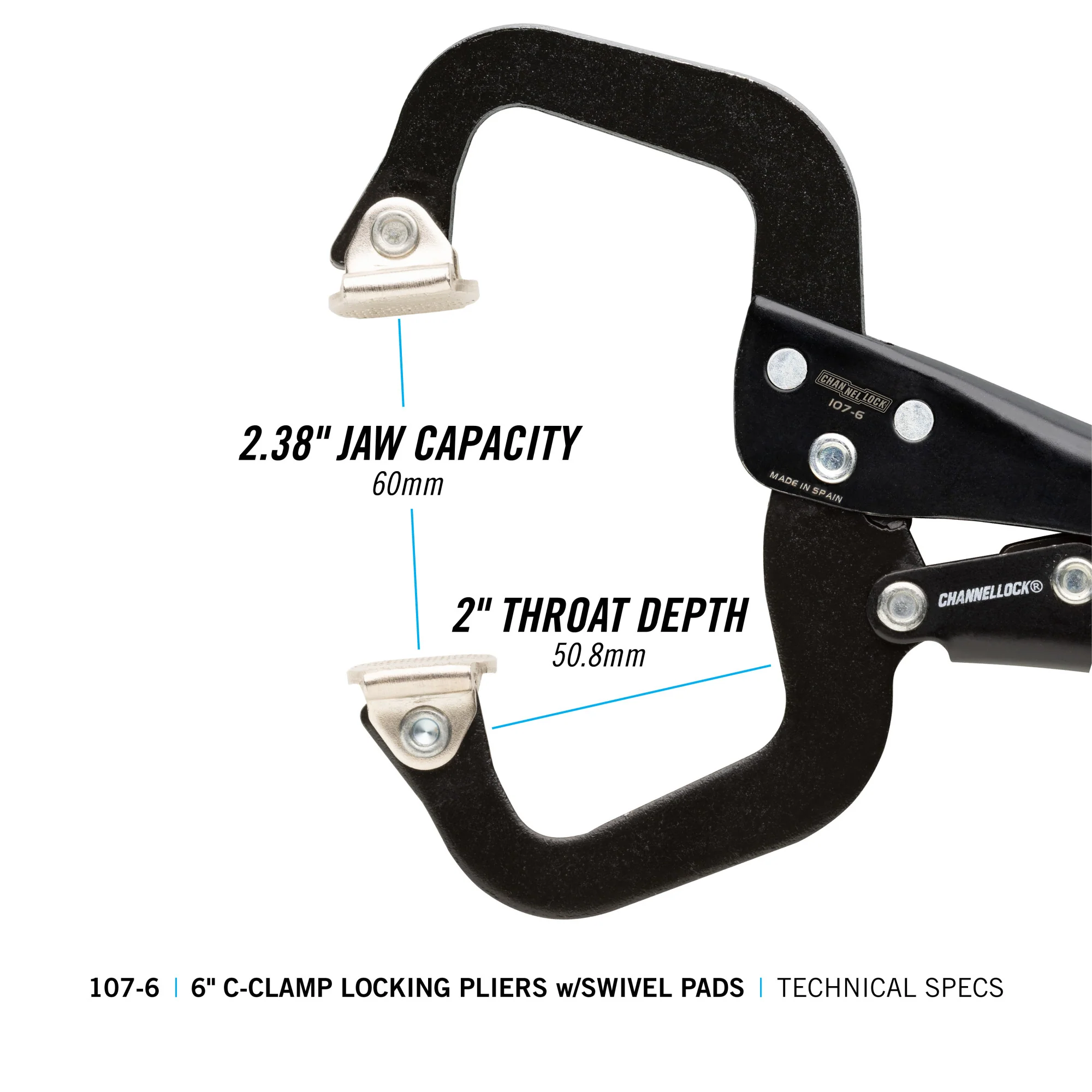 6-inch C-Clamp Locking Pliers w/ Swivel Pads (107-6) - Image 6