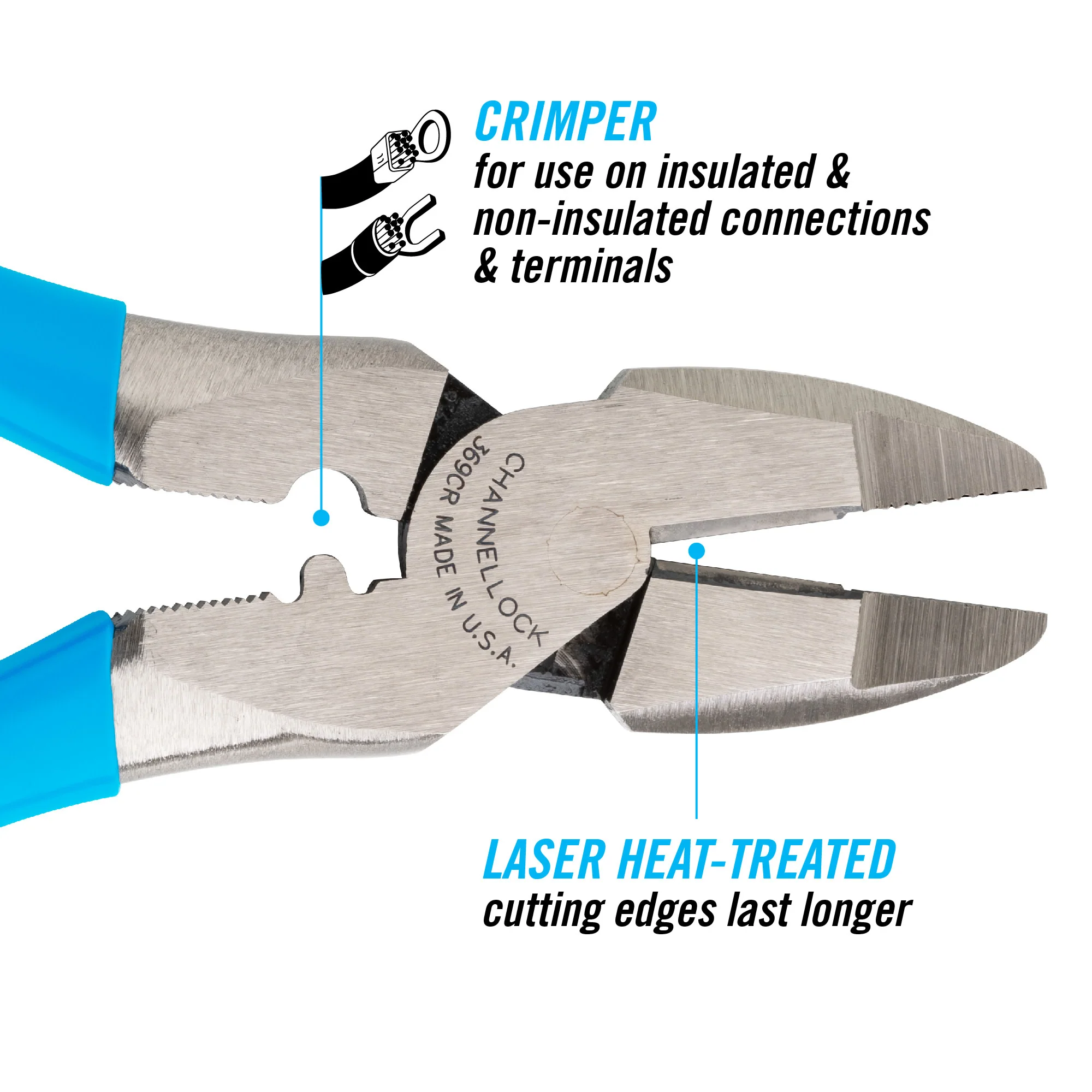9.5-inch XLT Round Nose Linemen Pliers w/ Crimper (369CR) - Image 2