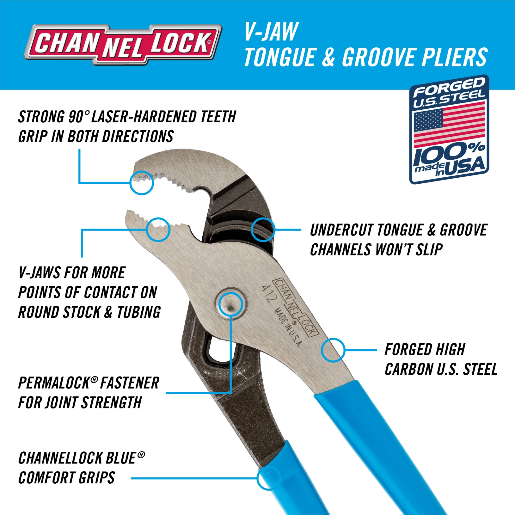 6.5-inch V-Jaw Tongue & Groove Pliers (412) - Image 2
