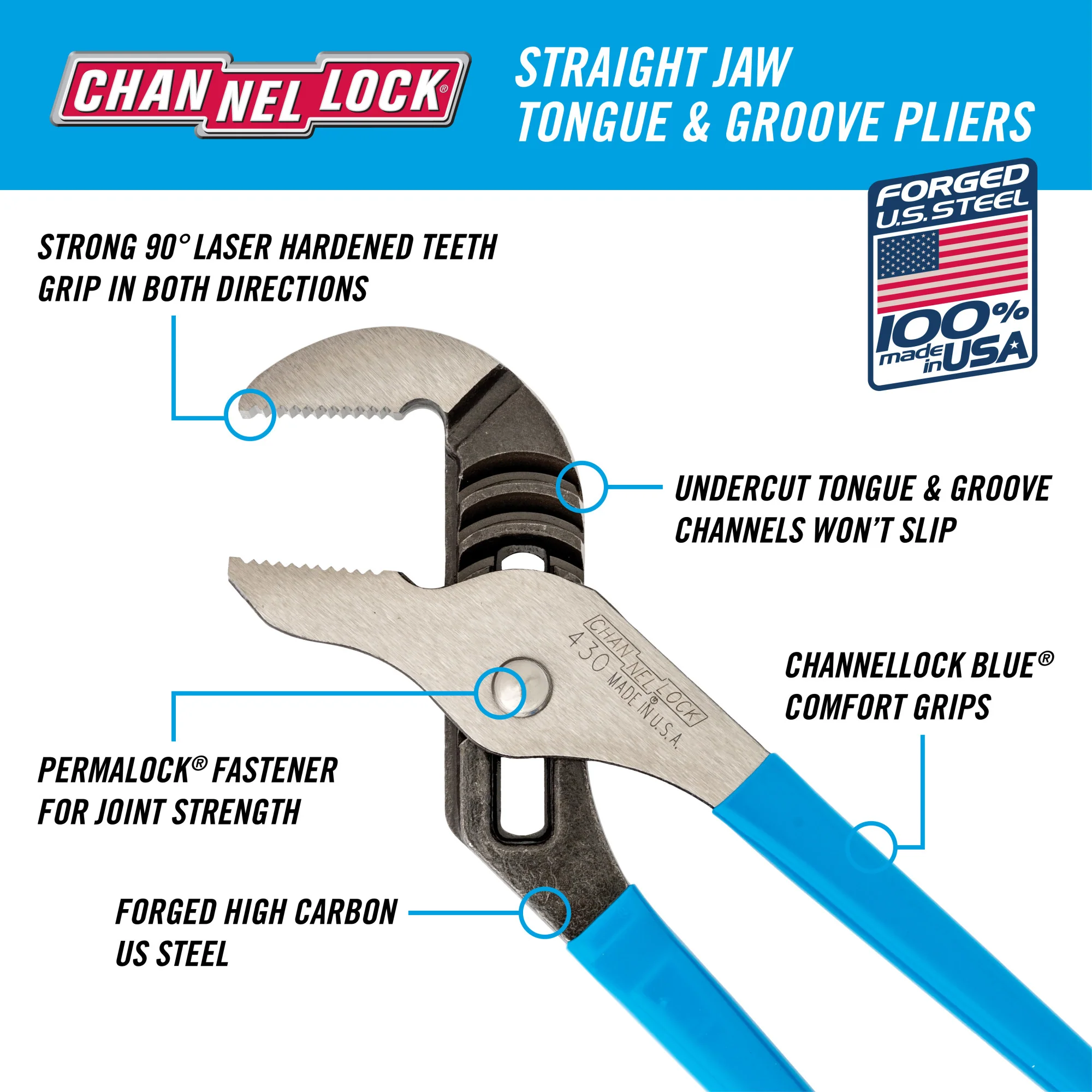 10-inch Straight Jaw Tongue & Groove Pliers (430) - Image 2