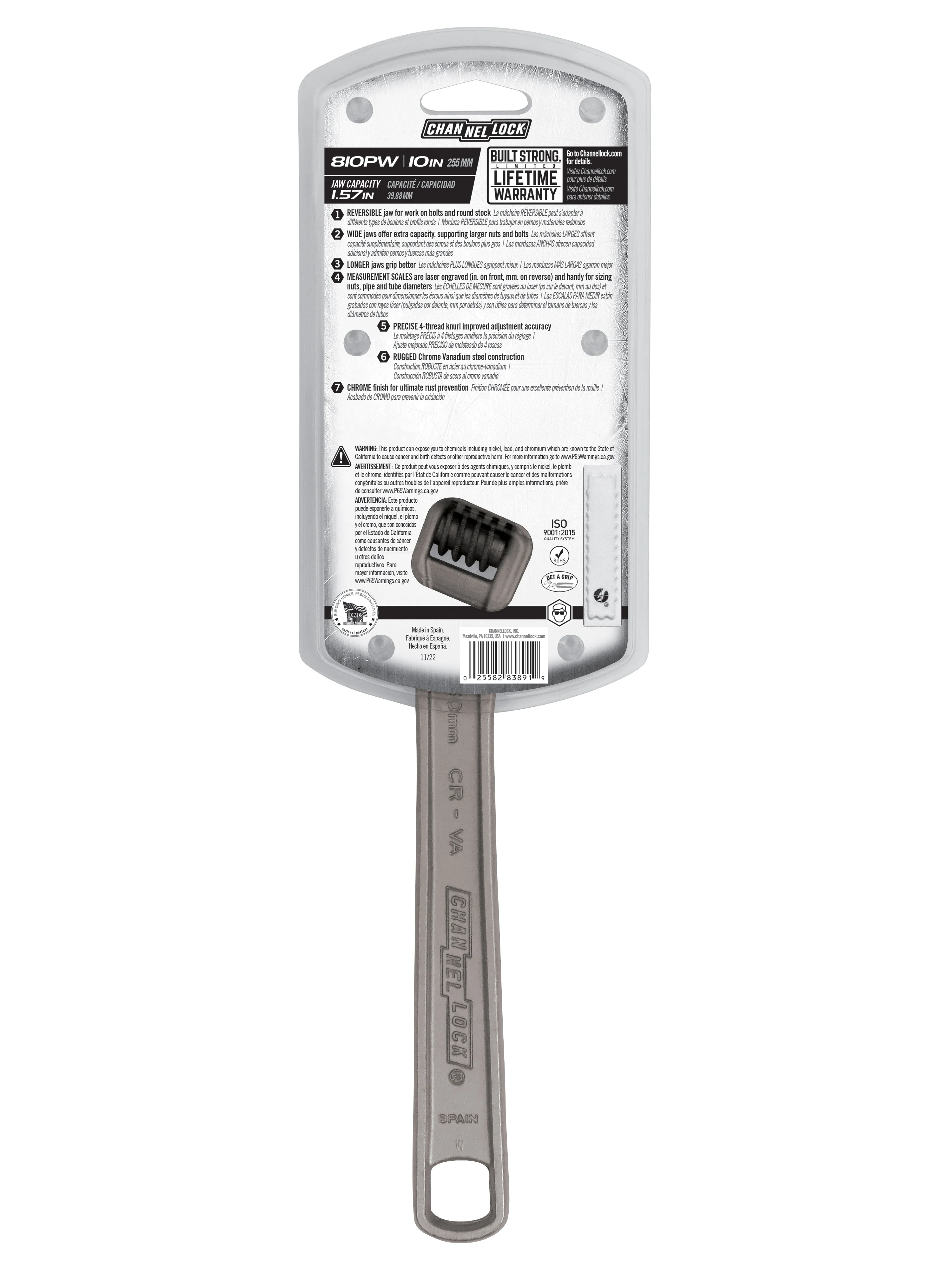 10-inch Reversible Jaw Adjustable Wrench (810PW) - Image 8