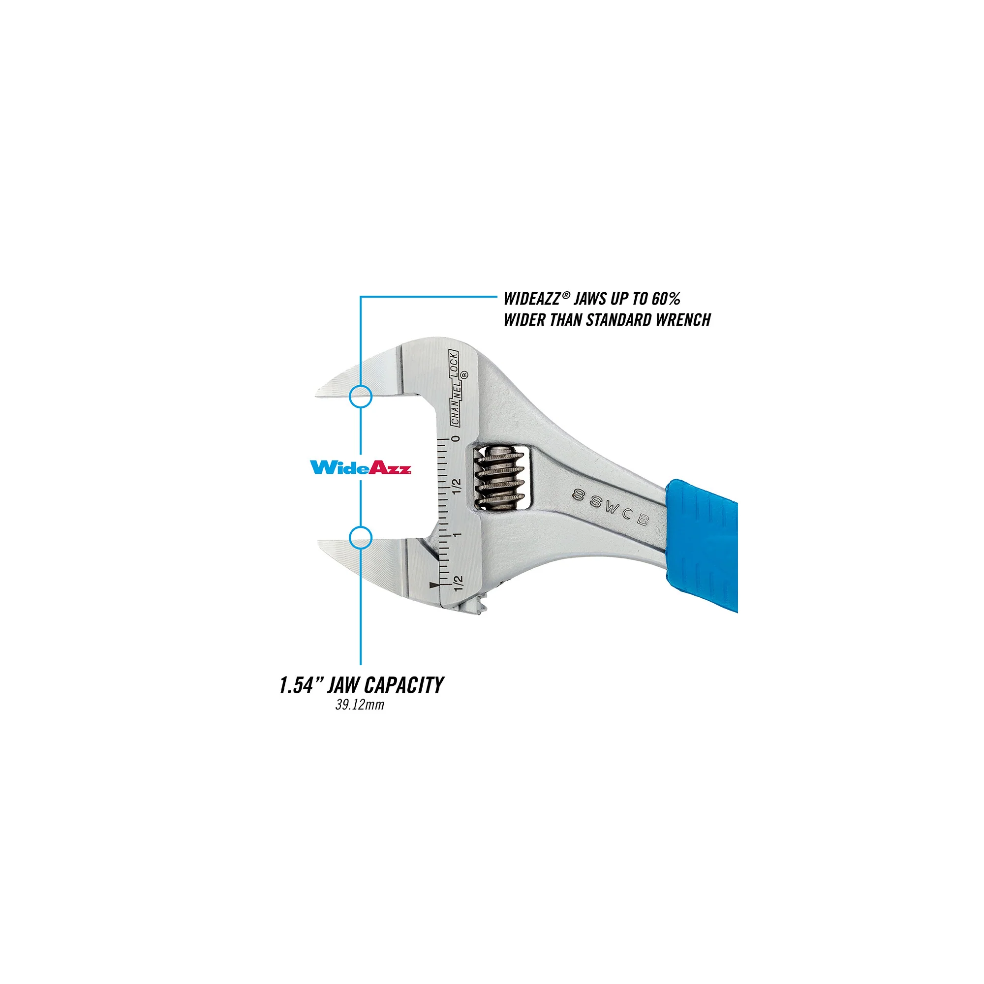 8-inch CODE BLUE® WideAzz® Slim Jaw Adjustable Wrench (8SWCB) - Image 5