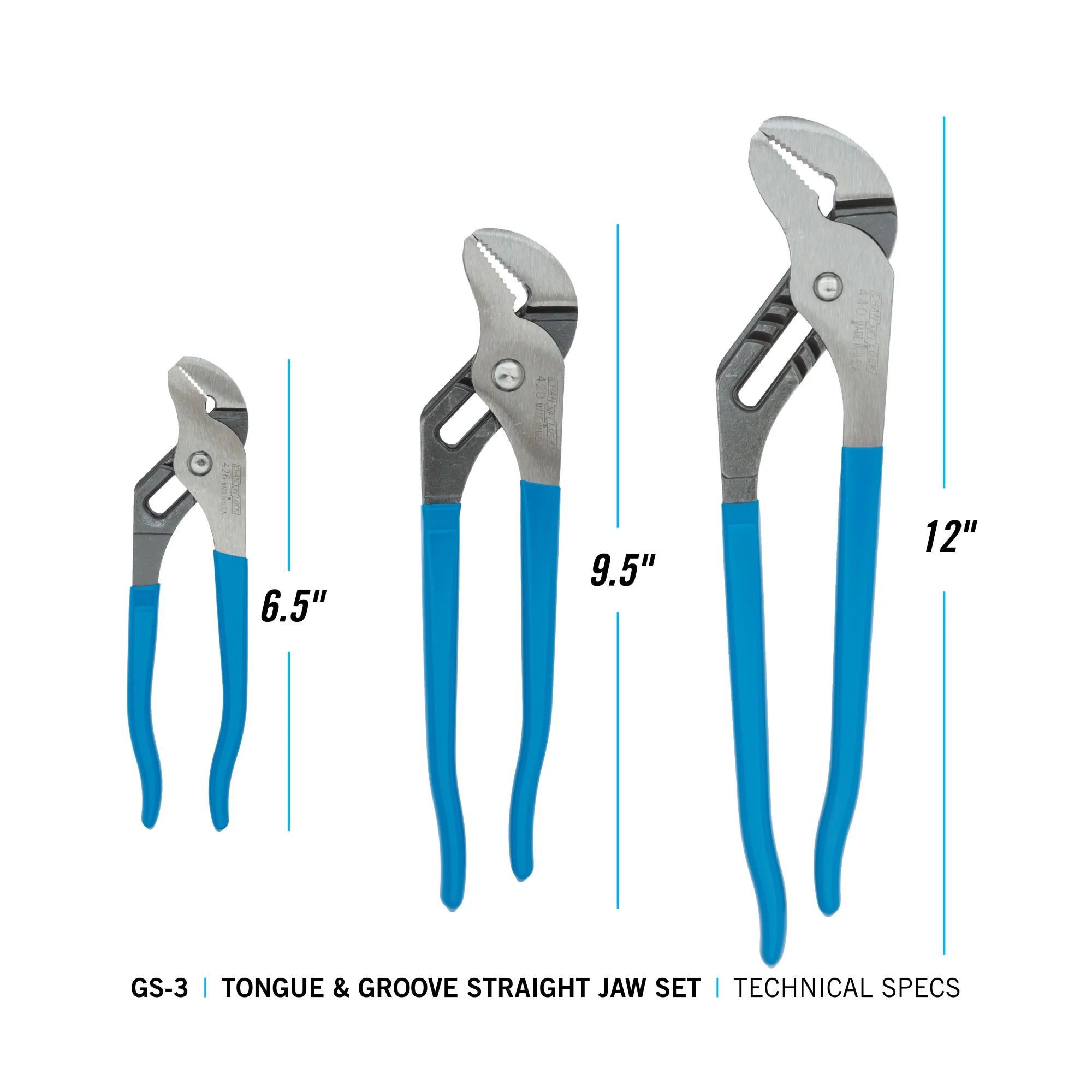 3pc Tongue & Groove Pliers Set (GS-3) - Image 2