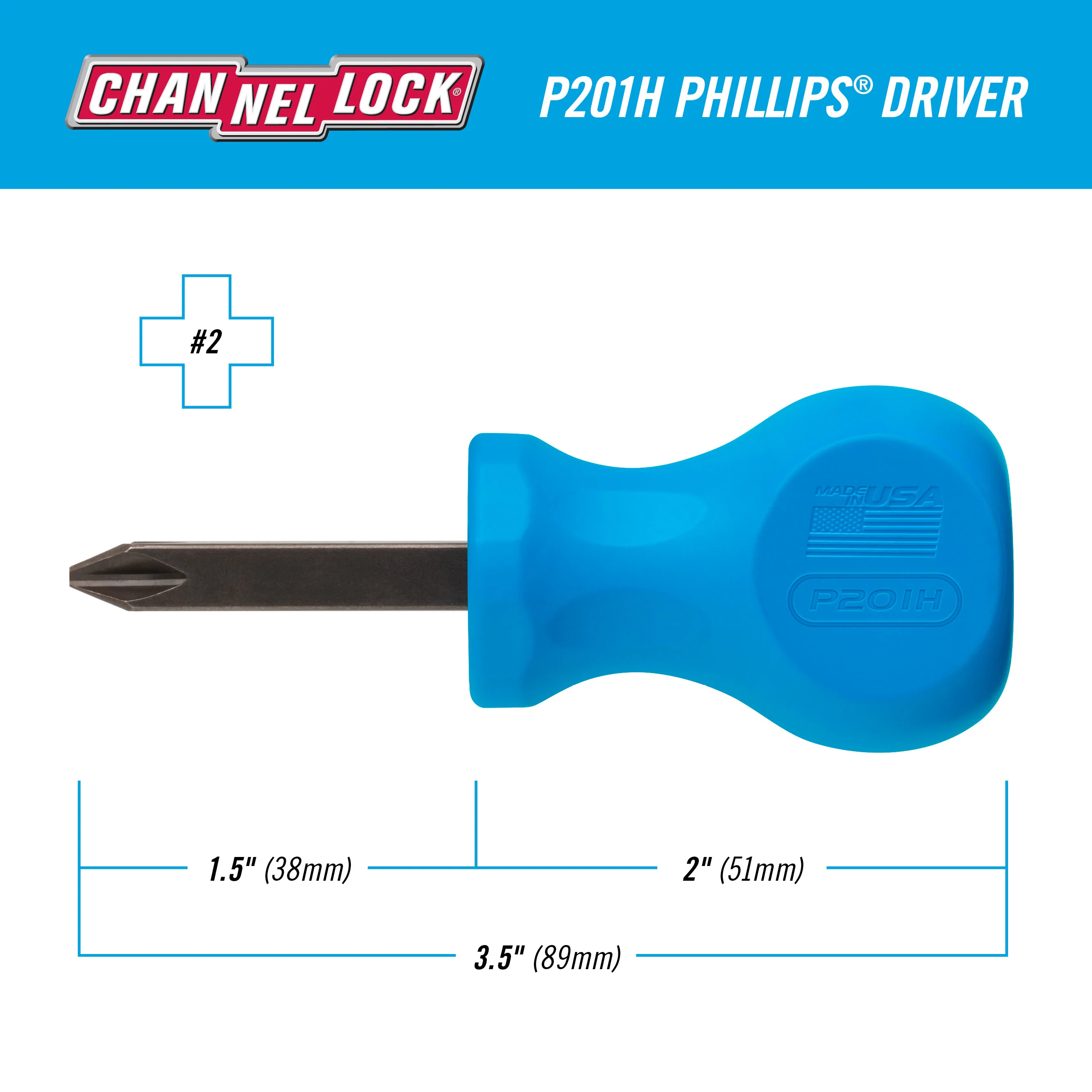 PHILLIPS #2 x 1.5" Stubby Professional Screwdriver (P201H) - Image 2