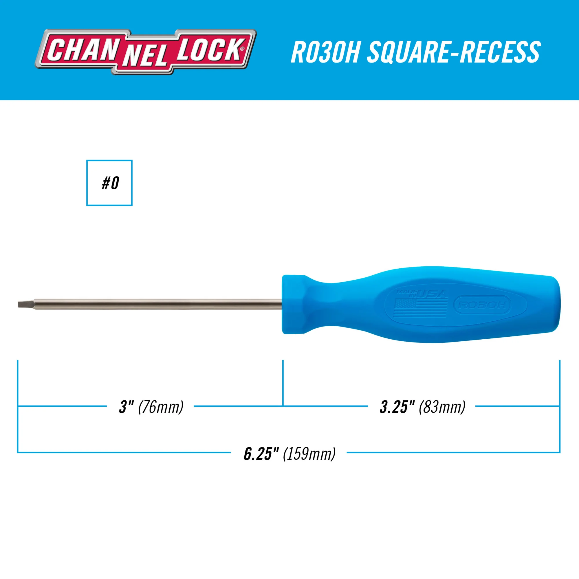 Square Recess #0 x 3-inch Professional Screwdriver (R030H) - Image 2