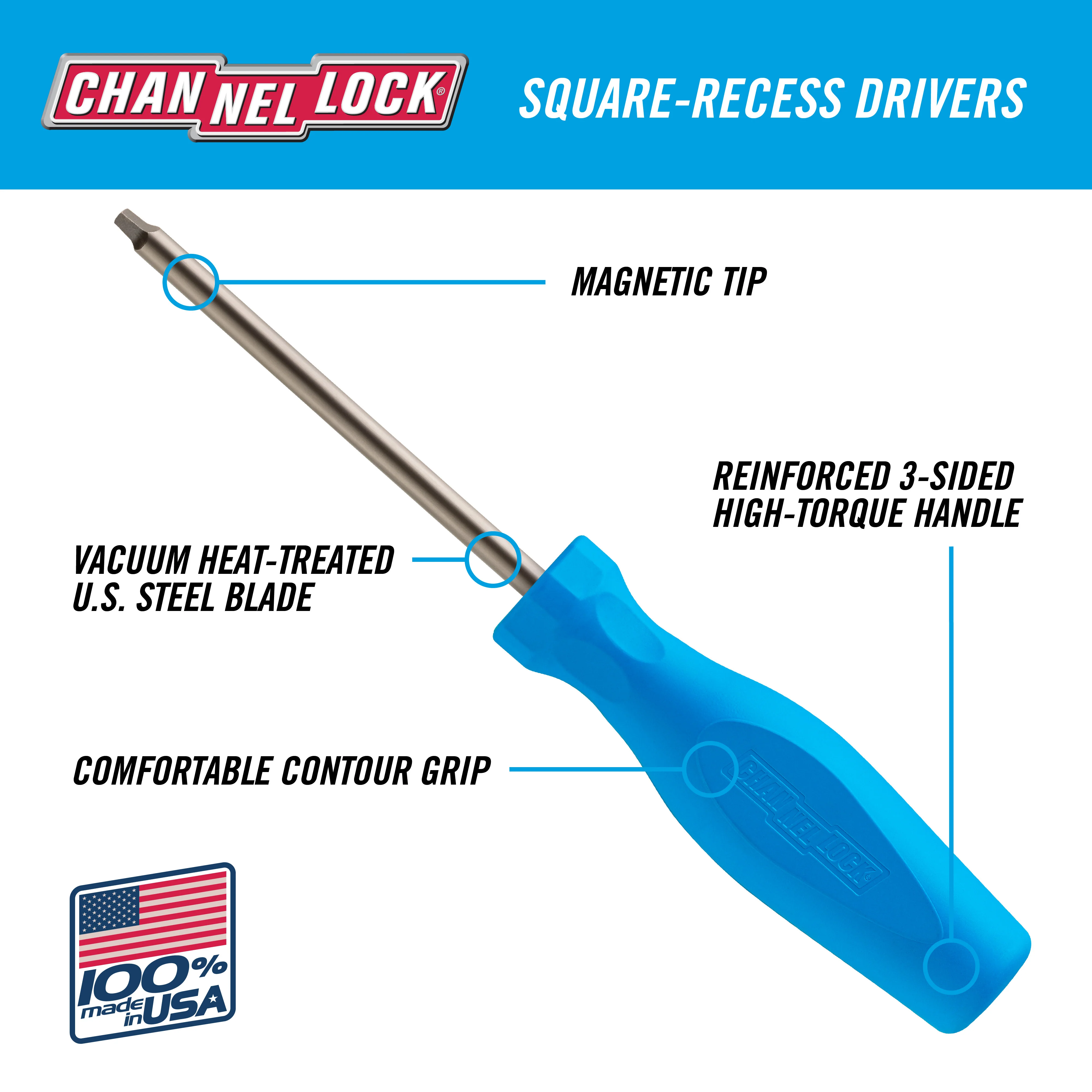 Square Recess #1 X 4-inch Professional Screwdriver (R104H) - Image 3