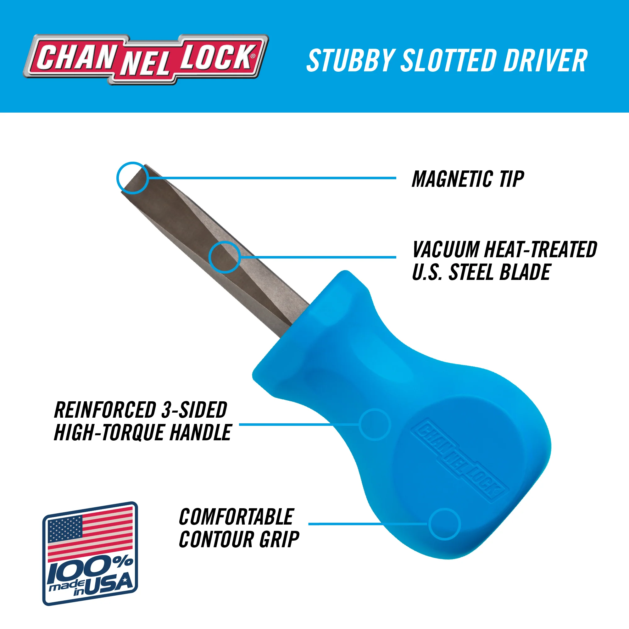 Slotted 1/4 x 1.5" Stubby Professional Screwdriver (S141H) - Image 3