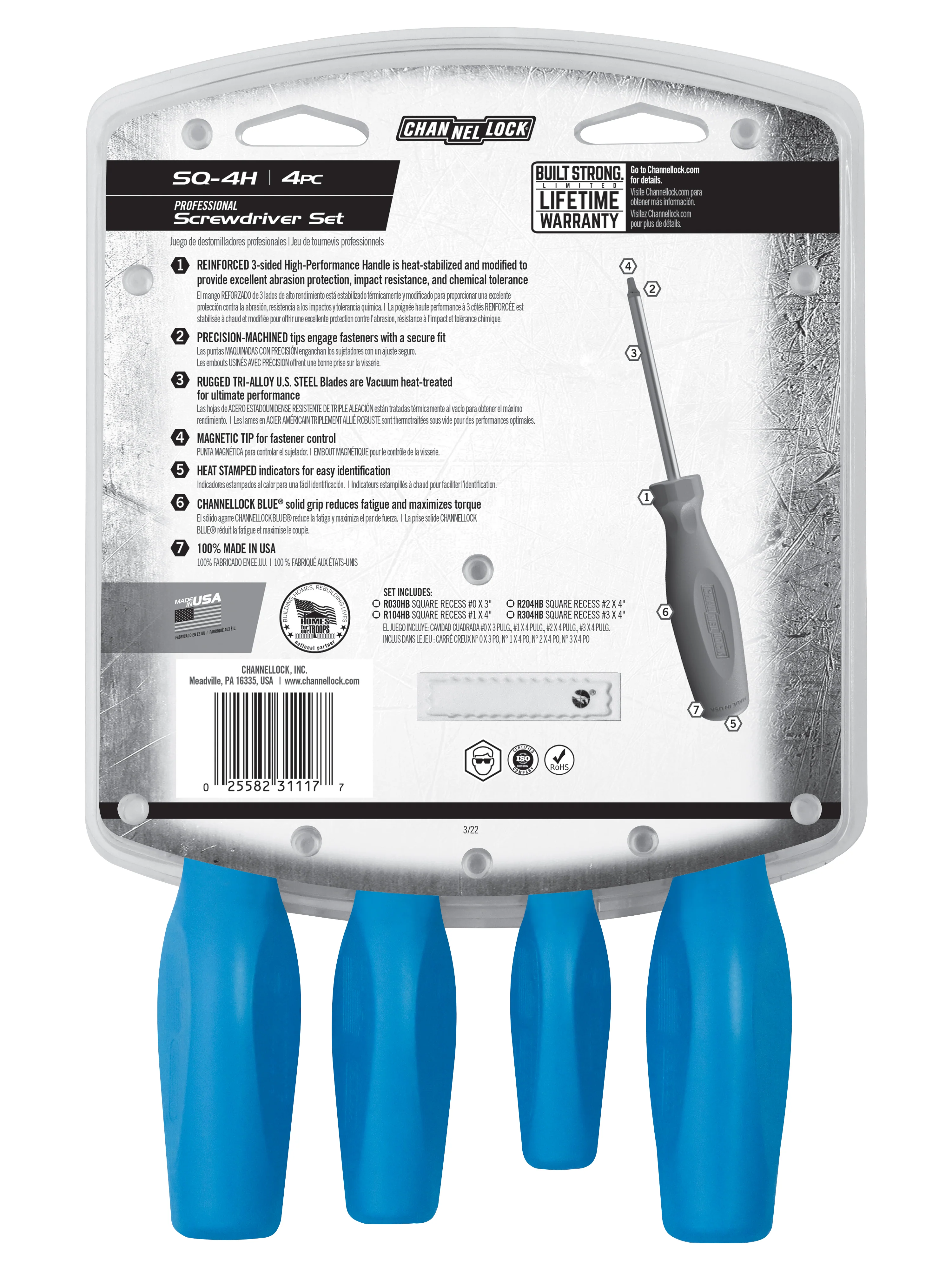 4pc Square-Recess Screwdriver Set (SQ-4H) - Image 4